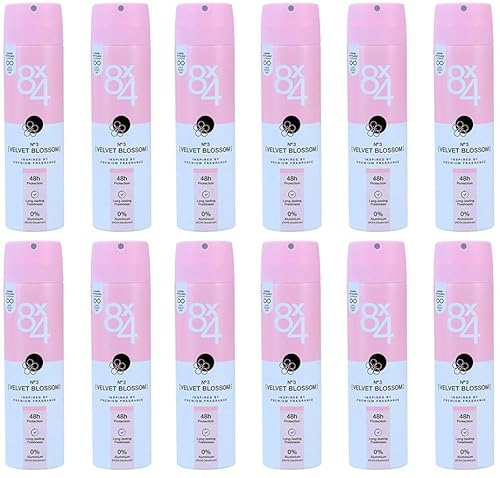 12x 8X4 N.3 Velvet Blossom Deospray Deodorant mit floral-fruchtigem Duft erfrischendes Deo ohne Aluminium (ACH) mit 48h zuverlässigem Schutz,für jeden Hauttyp,150ml (12er Pack)