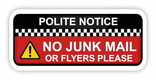 No Junk Mail Sticker for Letterbox Door or Window/Effective Deterrent for Nuisance Junk Mail and Leaflets/Weatherproof Removable & Wipeable / / /