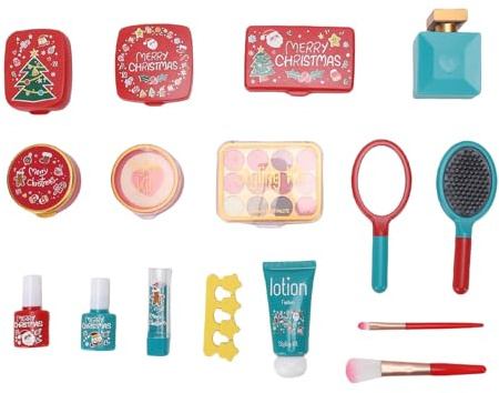 HELEVIA Weihnachts-Make-up-Set für Kinder, 17-teilig, Lippenstift, Lidschatten, Puder, Rouge, Spiegel, Kosmetikpinsel, Nagellack, Weihnachts-Make-up-Set für Kinder, für Weihnachts