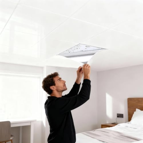 Revisionsklappe Reinweiße, Selbstklebende Deckenplatten, Abgehängte PVC-Deckenpaneele in Verbesserter, Glänzender Ausführung, Deckenaufkleber für Schlafzimmer, Küche und Wohnzimmer(90pcs)