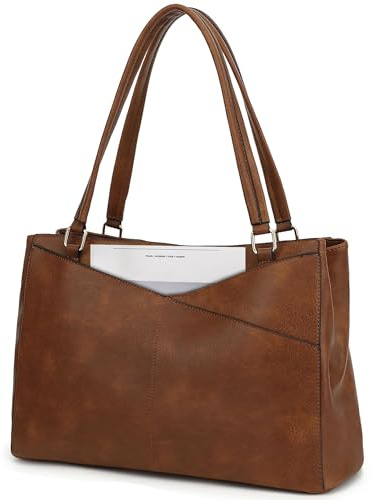 Mabecol Große Shopper Tasche Damen, Elegante Handtasche aus PU Kunstleder, Geräumige Tote & Schultertasche mit Festem Schultergurt für Arbeit, Büro, Alltag, Laptop 15,6 A4 Braun