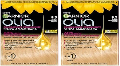 Garnier Olia Tinta Capelli, Colorazione Permanente Senza Ammoniaca, Oli di Fiore di Origine Naturale, Formula Vegana, Biondo Chiarissimo Dorato (Confezione da 2)