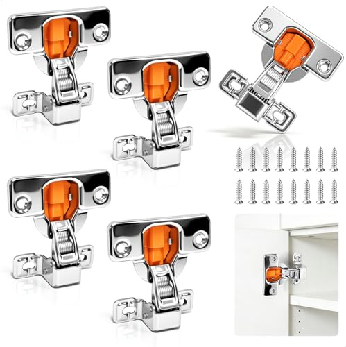 Charniere Porte Placard, 4 Pièces Charnières pour Placards, Charnière Invisible Acier Inoxydable, Gond Porte Vis, Charnières Bras Court avec Amortisseur Hydraulique, Fermeture Douce Silencieuse