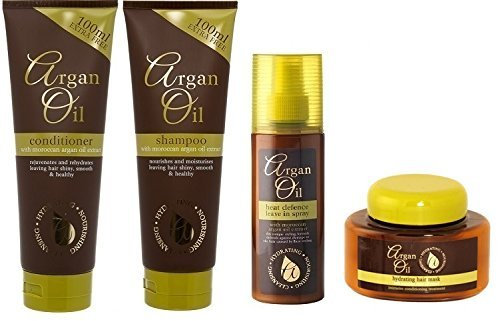Bundle - 4 Items - Argan Oil Set - Shampoo, Conditioner, Leave In Heat Defence Spray & Hydrating Hair Mask - For All Hair Types