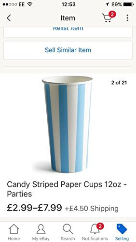 bar@drinkstuff Blue Striped Milkshake Paper Cups 12oz / 340ml, Sleeve of 50