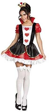 Boland 83857 - Erwachsenenkostüm Queen of Hearts, Kleid mit Kragen, Haarreif mit Krönchen, Karneval, Mottoparty, Themenparty