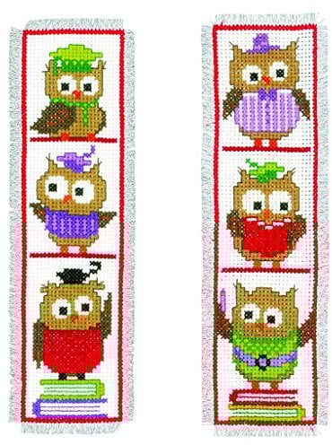 VERVACO Lesezeichen Kreuzstich Stickpackungen Gezählter Kreuzstich Intelligente Eulen 2er DIY Set Erwachsene Sticken Lesen Zubehör Geschenk Zählmusterpackung ca. 6 x 20 cm Stickset für Anfänger