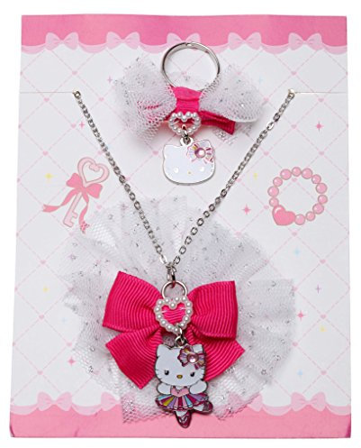 Hello Kitty Ballerina Schmuckset: Halskette und Ring in Pink mit Strass-Steinen für junge Mädels und Frauen