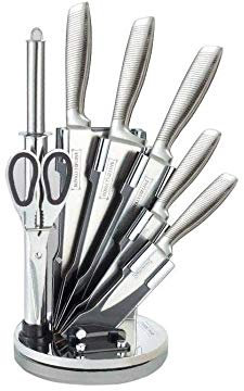 ROYALTY LINE - Set di 8 coltelli professionali in acciaio inox, in confezione originale (RL-KSS700, colore: Argento-Nero)
