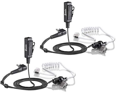 zeadio Surveillance Covert Air Acoustic Tube Walkie Talkie Earpiece Headset with Push-To-Talk Microphone for Motorola 2 Pin Two Way Radio (Pack of 2)