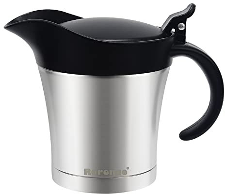 Rorence 470 ml Edelstahl Thermo Sauciere mit Klappdeckel, Doppelt Isoliert Soßenkanne/Saucenkrug/Thermosoße Topf für Abendessen Partys