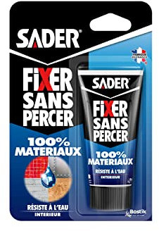 Sader Fixer Sans Percer – 100% Matériaux – Tous Supports – Mastic Colle Intérieur – Résiste à l'Eau – Colle Salle de Bain – Hybride Polymère – Couleur : Blanc – Tube de 50g
