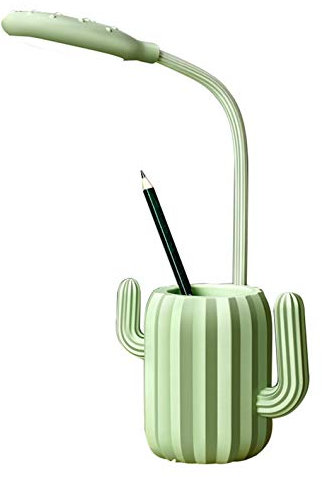 XuanMax Cactus LED Lampada da Tavolo con Portapenne Ricaricabile Lampada da Comodino Dimmerabile Controllo Touch Luce di Notte Lampada da Scrivania per Studio Lettura Camera da Letto - Verde