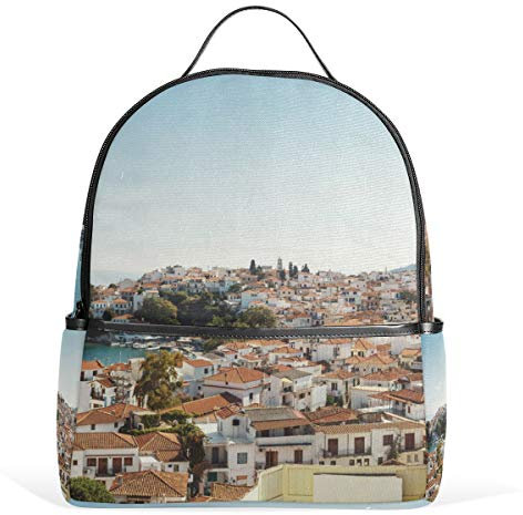 Eslifey Griechische Stadt Büchertasche Schulranzen Tagesrucksack für Studenten