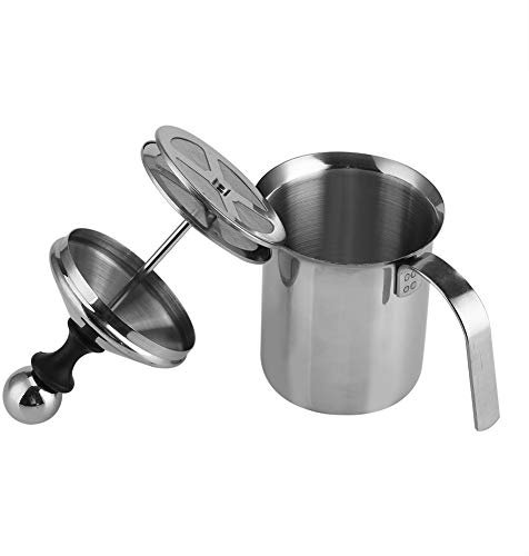 Espumador De Leche, Mezclador De Espuma De Malla Doble Manual Manual De Acero Inoxidable De Mano 400ML / 800ML, Ideal para Café, Café con Leche, Café con Chocolate Caliente, Capuchino, Foamer Creamer