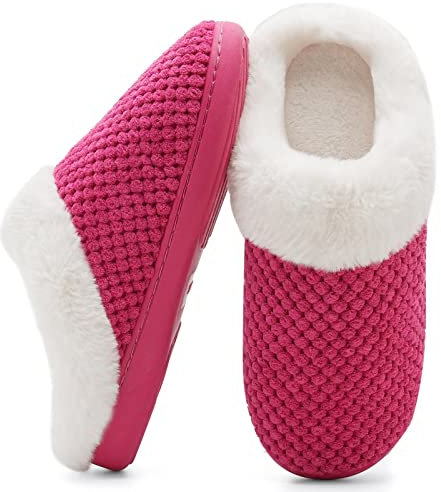Hiver Pantoufles Femmes en Mousse Mémoire Confort Laine-Peluche Maison Intérieur Mignon Mules Chaussons Anti-Slip Chaud Souple House Chaussures pour Dames Indoor Outdoor, Rose Pink Xmt, 42/43 EU Large