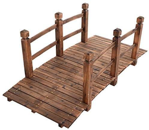 RELAX4LIFE Holzbrücke mit Geländer, Gartenbrücke Spießtannenholz, Teichbrücke bis 100 kg belastbar, Zierbrücke Stabil, Dekobrücke langlebig, 150 x 67 x 55 cm (Braun)