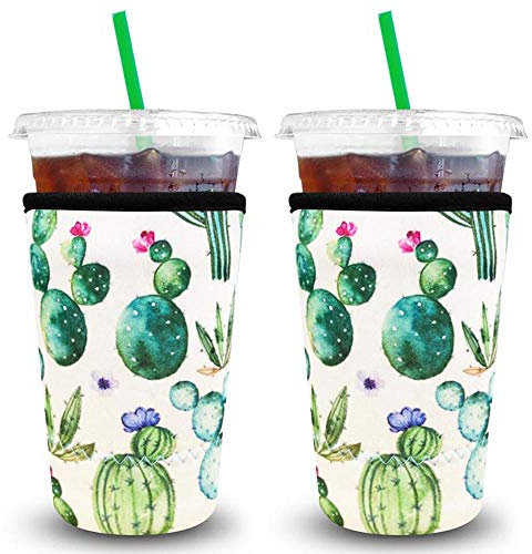 XccMe Wiederverwendbare Eiskaffee-Hüllen aus Neopren, Isolierbecher für kalte Getränke, ideal für Dunkin-Donuts, Starbucks-Kaffee, McDonalds (großer Kaktus 940 ml)