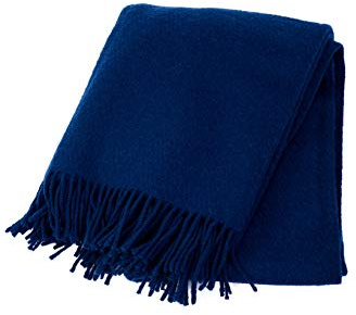 Ger3as Wolldecke Wohndecke Plaid 130x200cm Decke Kuscheldecke Schurwolldecke 100% Schurwolle Tagesdecke (Dunkelblau)