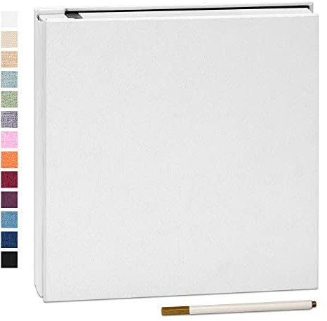 Yopih Photo Album Self Adhesive Book 40 Pages 28x27cm White | Linen Cover, Scrapbook Album, 4X6 8X10 Photos, Metallic Pen, Wedding Baby Growth Travel
