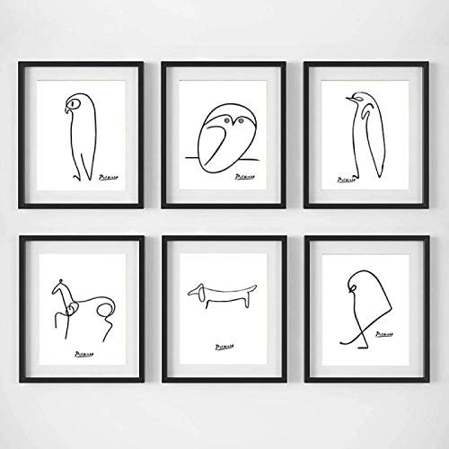Nordic Minimalist Wand Bilder Picasso Tiere Poster Abstrakte Strichzeichnungen Leinwand Bild Bilder Skandinavische Bild GemäLde Inneneinrichtung Rahmenlos 20x30cm×6pcs
