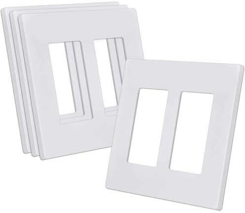 CML Screwless Decorator Wall Plate, 2 Gang Outlet Covers, 4 Pack Decorative Light Switch Plates, Hidden Screw Smooth Face, Standard Size 4.68” X 4.72”, UL Listed, White