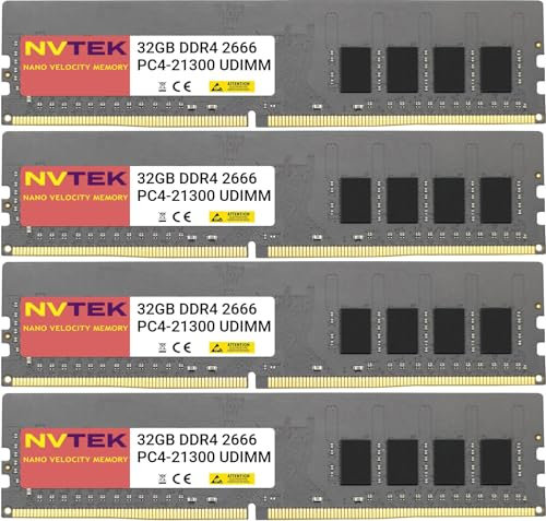 NVTEK 128GB (4X32GB) DDR4 2666MHZ PC4-21300 UDIMM 2Rx8 1.2V CL19 288-PIN Non-ECC Unbuffered Desktop PC Computer Memory KIT