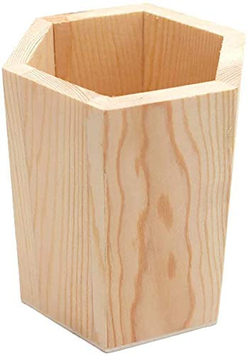 Hinleise Pot à crayons hexagonal en bois de style géométrique (1 pièce)