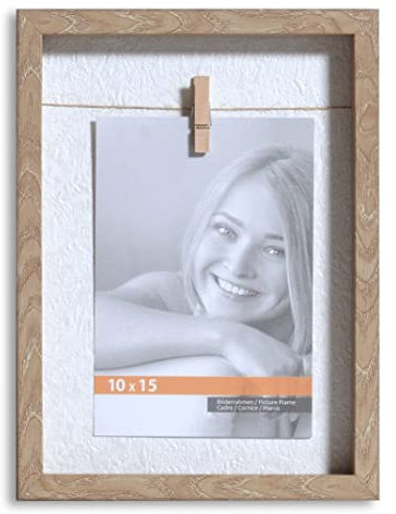 VictoR Bilderrahmen Collage Clip Rahmen in beige für 1 Bild in 10x15 cm - Rahmen aus Holz mit extra Klammern zum anheften von Fotos