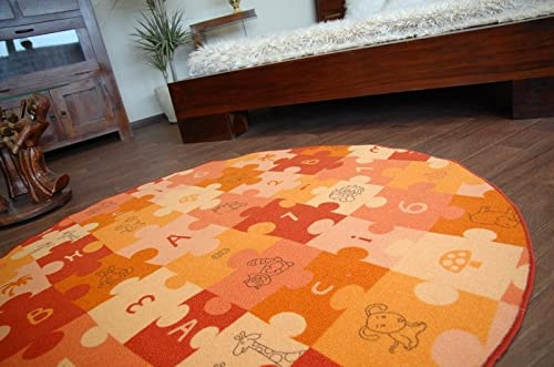 rugsx Teppich Puzzle Kinderzimmerteppich, Maßanfertigung orange Kreis 100 cm