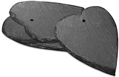 mtb more energy 4er Set Schiefer Schilder Täfelchen - 7 x7 cm - Herzform mit Loch - zum selbst Beschriften für Garten, Haushalt, Basteln, Geschenke