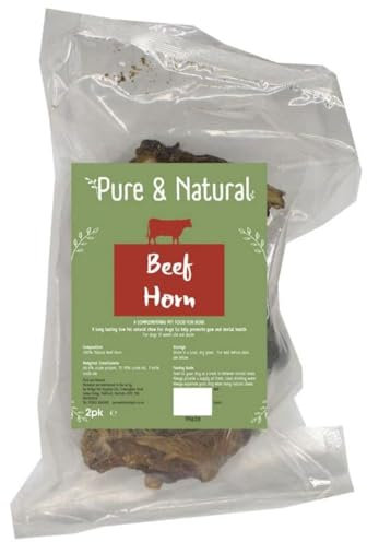 Pure & Natural Beef Horns for Dogs - Dog Chews Long Lasting Natural, Hypoallergenic, Grain Free, Dog Treats for Large & Small - Pack of 2