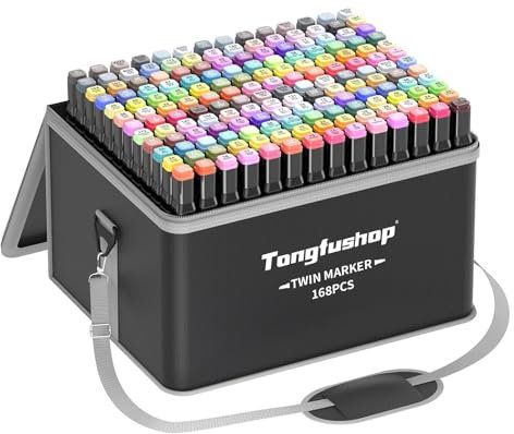 Tongfushop 168 Farben Alkohol Stifte Set, 2S Schnell Trocknende Doppelspitze Alkohol Marker, Meißel & Feine Alkoholmarker Filzstifte mit Anti-Seepage Abstandshaltern für Malerei Design Manga
