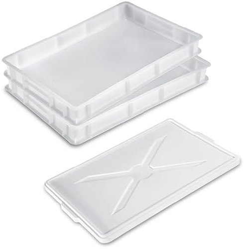 VIRSUS Cassetta con Coperchio per impasti Pizza e Pane HD1, misura 60x40x10 cm e capacità 20 Litri, colore neutro, Contenitore per alimenti, porta impasto per panetti (2 Cassette + 1 Coperchio)