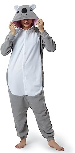 RANSUU Relaxo Kostüm Koala Onesie Jumpsuit Tier Relax Kostuem Duckbill Damen Herren Pyjama Fasching Halloween Schlafanzug Cosplay Erwachsene Karneval Einteiler Grey XL