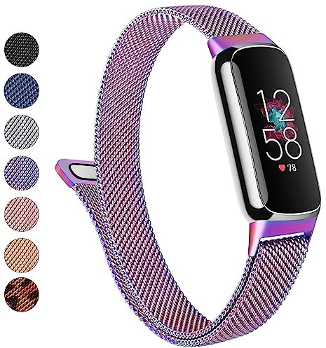 Vanjua Metallband für Fitbit Luxe Bänder Damen Herren, Edelstahl Mesh Loop Verstellbares Magnetarmband Ersatzband Kompatibel mit Fitbit Luxe Fitness- und Wellness-Tracker (Bunt)