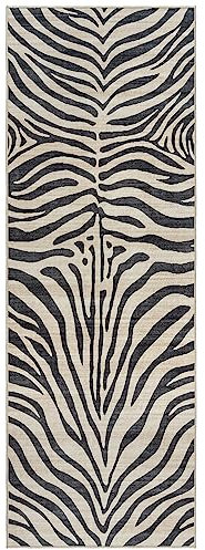 Gertmenian Boho-Teppich für den Innenbereich, 5 x 15 cm, rutschfest, super stark, ideal für stark frequentierte Bereiche im Eingangsbereich, Schlafzimmer, Küche, Zebra, Schwarz, Weiß, 28533