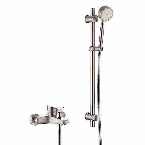 Dusch-Set Badarmatur - Einhand-Wannenbatterie, mit Temperaturbegrenzer & Keramikkartusche & Tempesta 100 |Brause- & Duschsystem - Brausestangenset, inkl. Handbrause, Brausestange, Schlauch (E)