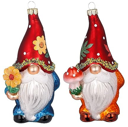 Christbaumschmuck Wichtel 13,5cm Glas 1 STÜCK Sortiert Zwerg zum Aufhängen Rot Blau/Orange - Weihnachtsbaum Anhänger Weihnachtswichtel - Handbemalter Weihnachtsbaumschmuck