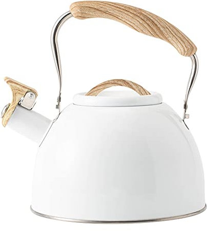 Uposao 3L Stainless Steel Whistling Kettle, Retro Kettle Teapot with Whistle Wooden Handle Induction Whistling Kettle for Stovetop, Gas Kettle, BPA Free, for Tea, Coffee