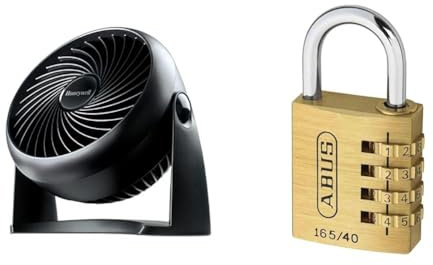 Honeywell TurboForce turbo ventilador y candado de combinación ABUS 165/40 - candado de latón - con código numérico ajustable individualmente - candado para maleta/taquilla - nivel de seguridad ABUS 4