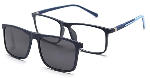 kachawoo Magnetische Clip-on Sonnenbrille Polarisierte Quadratische Sonnenbrille Männer Frauen Fahren Brillen (black blue frame)