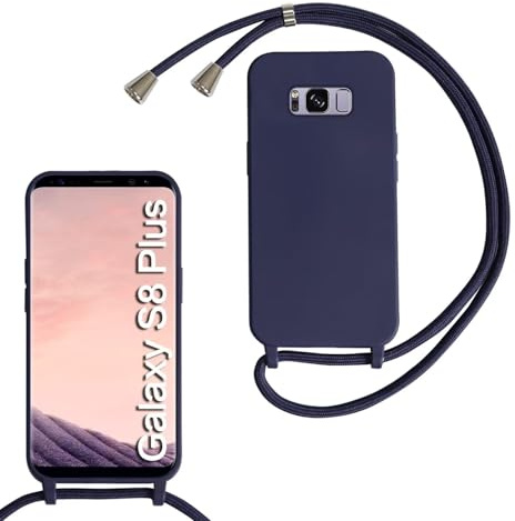 FERLAN handyband Hülle für Samsung Galaxy S8 Plus mit Band, HandyHülle mit Kordel, Weich Silikon TPU Stoßfest Bumper mit Kette zum Umhängen für Samsung Galaxy S8 Plus, Handy Lanyard - Dunkelblau