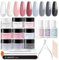 Aokitec 8+1 Colours Dip Dipping Kit with Build Powder - Glitter Black, Grey, White, Pink NAIL ART KIT - French Nails All-in-1 Gift Set