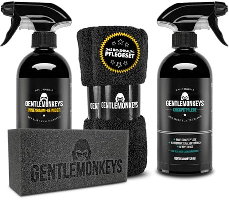 GENTLEMONKEYS Auto Innenraum Reiniger Set • Innenraumreiniger (500ml) + Cockpitpflege (500ml) • Innenraum Pflege inkl. Mikrofasertücher • Cockpit Pflege Set für Innenreinigung Auto