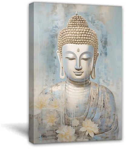 ZQQART Zen Wandbild auf Leinwand Buddha Gemälde Druck Retro Buddha und goldene Schmetterlinge Bilddrucke Moderne Meditationsraumdekoration(Buddha C,30x45cm)
