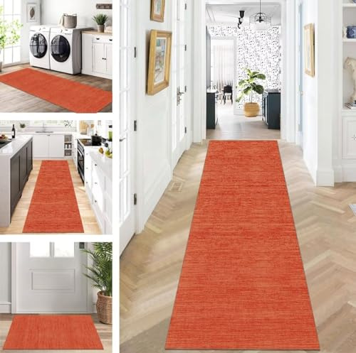 ZUZEKU Abstrakte Läufer Flur Küche Waschbar rutschfest 100X300cm Orange Lang Küchenteppich Flurteppich Teppich Fur Korridor Wohnzimmer Schlafzimmer Meterware Anpassbar