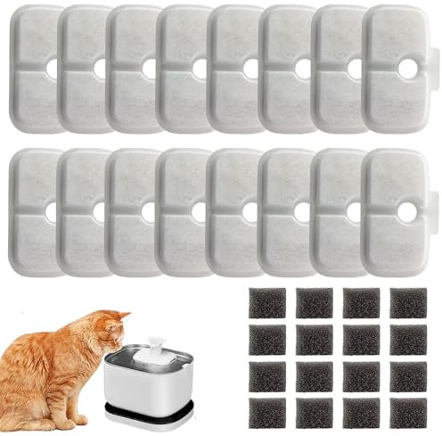 16 Pack Cat Water Fountain Replacement Filter for Petlibro Dockstream Cat Water Fountain PLWF005/PLWF115/PLWF105, Pet Water Fountain Filter with Replacement Pre-Filter Pump Sponges.