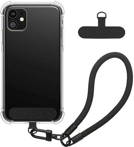 kwmobile Smartphone Case Compatible with Apple iPhone 11 Case - Crystal Clear TPU Phone Case - Wrist Strap - Transparent/Black