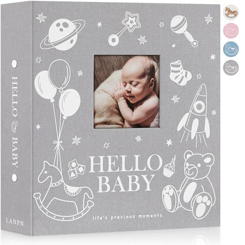 Lanpn Baby Fotoalbum 10x15 600 Fotos, Großes Fotoalbum Einsteckalbum Babyalbum, Leinen Einstecken Einsteckalbum, Neugeborenen Kinder Porträtfotos Fotoalbum, für 1. Geburtstag Junge Grau